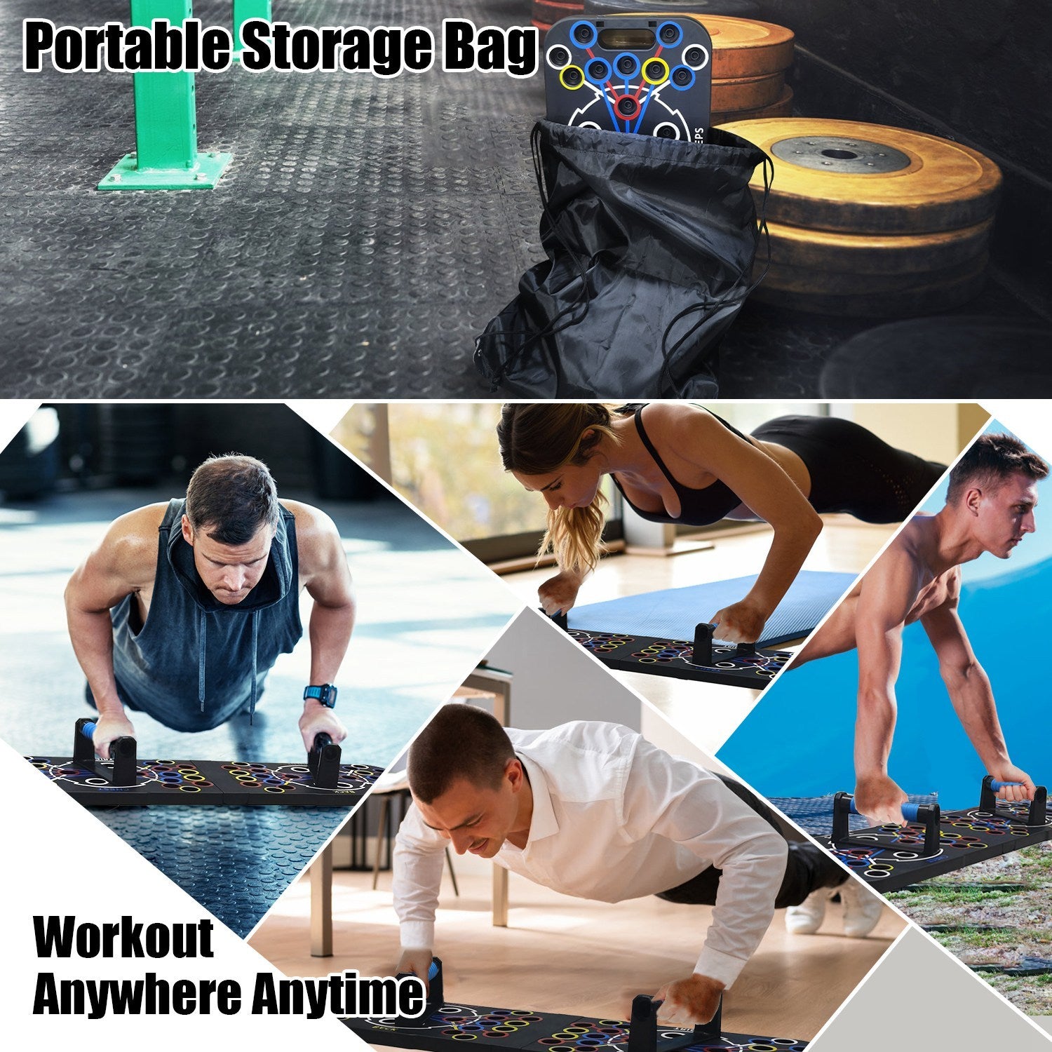 Tabla de flexiones multifuncional, equipo de entrenamiento de fuerza para el hogar con 15 accesorios de fitness, barra de pilates, banda de resistencia, rodillo, rueda, entrenamiento de cuerpo completo, equipo de gimnasio para el hogar.